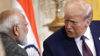 FILE - President Donald Trump, speaks with India's Prime Minister Narendra Modi during a news conference in the East Room of the White House, Feb. 13, 2025, in Washington. (AP) FILE - President Donald Trump, speaks with India's Prime Minister Narendra Modi during a news conference in the East Room of the White House, Feb. 13, 2025, in Washington. (AP)