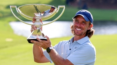 Aug 24, 2025; Atlanta, Georgia, USA; Tommy Fleetwood poses for a photo with the FedExCup Trophy after winning the TOUR Championship golf tournament. Mandatory Credit: Brett Davis-Imagn Images     TPX IMAGES OF THE DAY (IMAGN IMAGES via Reuters Connect)