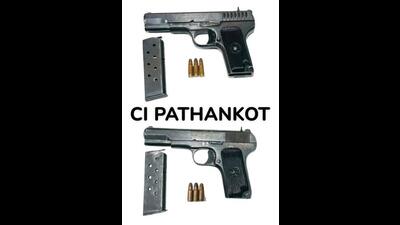 Police have recovered two .30 bore star mark pistols and six live cartridges from the accused. (Sourced) Police have recovered two .30 bore star mark pistols and six live cartridges from the accused. (Sourced)