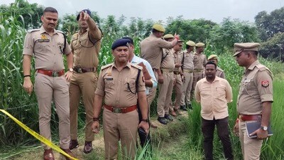 Police officials at the scene of the crime in Sambhal on Tuesday (HT Photo) Police officials at the scene of the crime in Sambhal on Tuesday (HT Photo)
