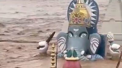 Videos on X showed the idols of Lord Ganesh and other deities submerged, at Har Ki Pauri temple in Jammu. (X/@rebelliousdogra)