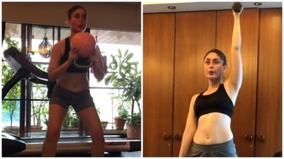 Kareena Kapoor trains hard during a workout session. Kareena Kapoor trains hard during a workout session.