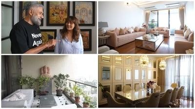 Pallavi Joshi and Vivek Agnihotri's spacious Mumbai home. (YouTube/CurlyTales) Pallavi Joshi and Vivek Agnihotri's spacious Mumbai home. (YouTube/CurlyTales)