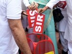 Leader of Opposition in Lok Sabha and Congress MP Rahul Gandhi and other INDIA bloc MPs symbolically tear the SIR and throw it in a dustbin during their protest against Special Intensive Revision (SIR) of electoral rolls in Bihar.