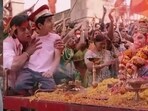 Ganesh Chaturthi 2025: Stills from Ganpati Apne Gaon Chale and Mourya Re songs starring Amitabh Bachchan and Shah Rukh Khan respectively.