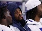 Micah Parsons #11 of the Dallas Cowboys looks on from his team's bench during the first half of the NFL Preseason 2025 game against the Falcons Micah Parsons #11 of the Dallas Cowboys looks on from his team's bench during the first half of the NFL Preseason 2025 game against the Falcons