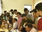 New Delhi, India - June 19, 2018: Delhi university aspirants fill their admission form for the new academic session 2018-19 at Ramjas College in New Delhi, India, on Tuesday, June 19, 2018. (Photo by Sanchit Khanna/ Hindustan Times) (Sanchit Khanna/HT PHOTO) New Delhi, India - June 19, 2018: Delhi university aspirants fill their admission form for the new academic session 2018-19 at Ramjas College in New Delhi, India, on Tuesday, June 19, 2018. (Photo by Sanchit Khanna/ Hindustan Times) (Sanchit Khanna/HT PHOTO)