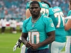 Miami Dolphins wide receiver Tyreek Hill (10) stands on the sidelines before an NFL preseason football game against the Jacksonville Jaguars Miami Dolphins wide receiver Tyreek Hill (10) stands on the sidelines before an NFL preseason football game against the Jacksonville Jaguars
