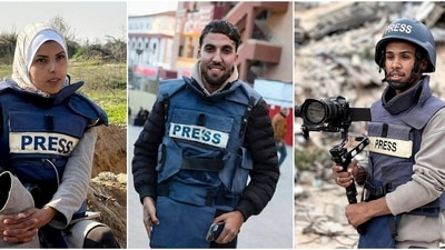 A combination image shows the journalists killed in Israeli strikes on Nasser hospital in the south of the Gaza Strip on August 25, 2025: (L-R) Mariam Abu Dagga, who the Associated Press said freelanced for the agency; Moaz Abu Taha, a freelance journalist who worked with several news organisations including occasionally contributing to Reuters and Mohammed Salama, who Qatar-based Al Jazeera said worked for the broadcaster. (REUTERS)