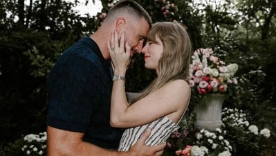 Taylor Swift and Travis Kelce are engaged after a proposal in a flower-filled garden in Lee’s Summit, Missouri. The couple shared the news on Instagram. (@taylorswift/Instagram)