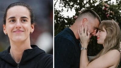 How Caitlin Clark reacted to news of Taylor Swift and Travis Kelce's engagement (Photo by Soobum Im / GETTY IMAGES NORTH AMERICA / Getty Images via AFP, taylorswift/Instagram)