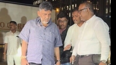 Karnataka deputy CM DK Shivakumar inspects potholes during the night. Karnataka deputy CM DK Shivakumar inspects potholes during the night.