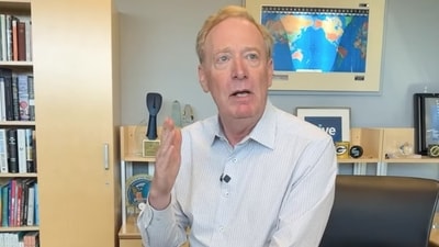 Microsoft’s Brad Smith held a livestreamed press briefing on Tuesday. Microsoft’s Brad Smith held a livestreamed press briefing on Tuesday.