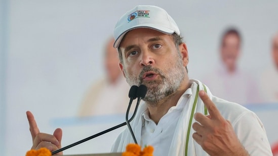 Lok Sabha Leader of Opposition Rahul Gandhi addresses the gathering during his 'Voter Adhikar Yatra' in Muzaffarpur on Wednesday. (AICC/ANI)