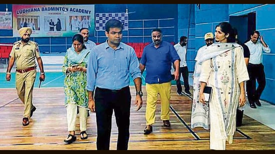 DC Himanshu Jain at the Shastri Badminton Hall in Ludhiana on Wednesday. (HT Photo)