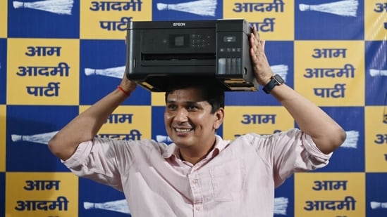 Former Delhi minister Saurabh Bharadwaj has alleged that his statement was altered by the ED and the printout of it was taken from his own printer. (HT photo/ Vipin Kumar)
