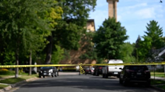 The Annunciation Catholic Church is seen behind police tape following a mass shooting on August 27, 2025 in Minneapolis, Minnesota. (Getty Images via AFP)
