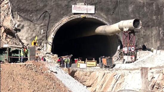 Uttarkashi, Nov 20 (ANI): Rescue operations are underway after a portion of the Silkyara Tunnel collapsed and a number of workers got trapped under it, in Uttarkashi on Monday. (ANI Photo) (ANI)