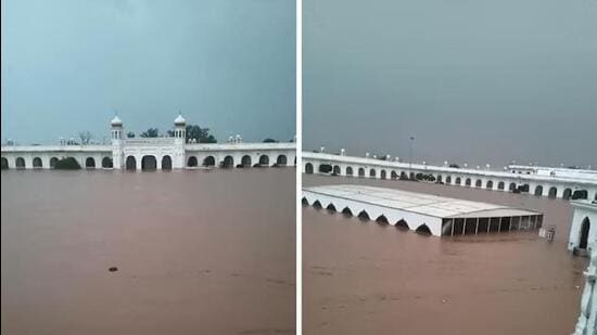 Visuals from across the border showed the Kartarpur Sahib gurdwara in Pakistan submerged in up to seven feet of water from the overflowing Ravi river on Wednesday. (X)