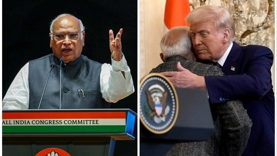 Congress president Mallikarjun Kharge said Indi will lose an estimated ₹2.17 lakh crore as the first jolt to this Trump tariff (AICC, AP/File)