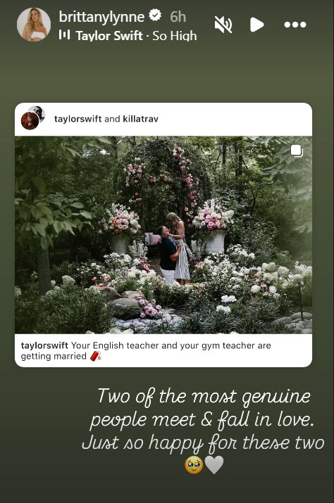 Brittany Mahomes' reaction to Taylor Swift’s engagement with Travis Kelce. (Instagram/@brittanylynne)