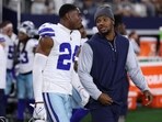 Israel Mukuamu #24 and Micah Parsons #11 of the Dallas Cowboys talk after the NFL Preseason game against the Atlanta Falcons Israel Mukuamu #24 and Micah Parsons #11 of the Dallas Cowboys talk after the NFL Preseason game against the Atlanta Falcons