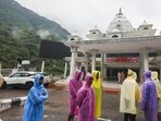 People at the entry gate for the Vaishno Devi Temple after the ‘yatra’ was temporarily suspended following a landslide and heavy rainfall, at Katra. People at the entry gate for the Vaishno Devi Temple after the ‘yatra’ was temporarily suspended following a landslide and heavy rainfall, at Katra.