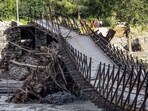 A bridge damaged due to heavy rainfall, in Kullu, Himachal Pradesh on Wednesday, August 27, 2025.