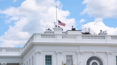 Flags were lowered to half-staff on the White House lawn Wednesday, in honor of the victims of the Minneapolis school shooting, the White House confirmed. AP/PTI(AP08_28_2025_000061A) (AP) Flags were lowered to half-staff on the White House lawn Wednesday, in honor of the victims of the Minneapolis school shooting, the White House confirmed. AP/PTI(AP08_28_2025_000061A) (AP)