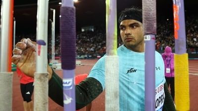 India's Neeraj Chopra during the Men's Javelin Throw Final (REUTERS)