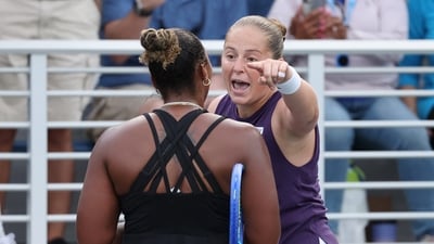 Jelena Ostapenko of Latvia and Taylor Townsend of the USA involved in an on-court altercation. (Getty Images via AFP) Jelena Ostapenko of Latvia and Taylor Townsend of the USA involved in an on-court altercation. (Getty Images via AFP)