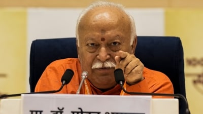 RSS chief Mohan Bhagwat speaks during the third day of 'Vyakhyanmala' event, organised to mark the centenary year of RSS in New Delhi on Aug. 28. (PTI) RSS chief Mohan Bhagwat speaks during the third day of 'Vyakhyanmala' event, organised to mark the centenary year of RSS in New Delhi on Aug. 28. (PTI)