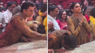 Ranveer Singh and Deepika Padukone at a Ganpati pandal in Mumbai. Ranveer Singh and Deepika Padukone at a Ganpati pandal in Mumbai.