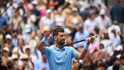 Serbia’s Novak Djokovic celebrates his victory over USA’s Zachary Svajda at the US Open. (AFP) Serbia’s Novak Djokovic celebrates his victory over USA’s Zachary Svajda at the US Open. (AFP)
