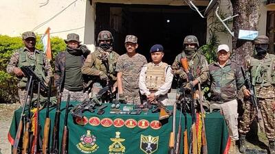 The recovery was made from the jungle area between Maohing and Changoubung villages in Kangpokpi district. (Manipur Police official X account) The recovery was made from the jungle area between Maohing and Changoubung villages in Kangpokpi district. (Manipur Police official X account)