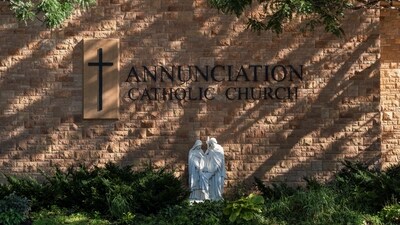 Annunciation Church is home to an elementary school and was the scene of a shooting that left children dead and injured in Minneapolis, Minnesota, (REUTERS)