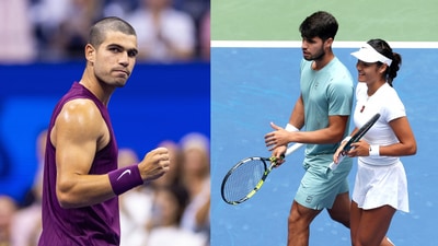 Carlos Alcaraz and Emma Raducanu teamed up for the US Open's mixed doubles tournament last week in New York. (Reuters/AFP) Carlos Alcaraz and Emma Raducanu teamed up for the US Open's mixed doubles tournament last week in New York. (Reuters/AFP)