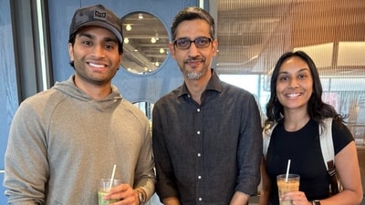 The candid moment was captured at Google HQ in California. (X/@akashtronaut) The candid moment was captured at Google HQ in California. (X/@akashtronaut)