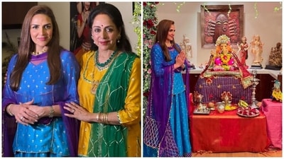 Hema Malini and Esha Deol celebrate Ganesh Chaturthi. Hema Malini and Esha Deol celebrate Ganesh Chaturthi.