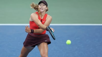 Meera Andreeva went up against Anastasia Potapova in a sleevless red tennis tank top and maroon skort set from Nike, during their Women's Singles Second Round match on Day Four of the 2025 US Open. (AFP) Meera Andreeva went up against Anastasia Potapova in a sleevless red tennis tank top and maroon skort set from Nike, during their Women's Singles Second Round match on Day Four of the 2025 US Open. (AFP)