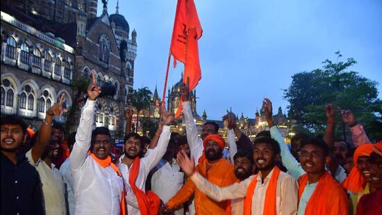Mumbai, India – 28, Aug 2025: Maratha Kranti Morcha activists from across Maharashtra gather at Azad Maidan for a massive rally demanding reservation for the Maratha community, in Mumbai, India, on Thursday, Aug 28, 2025. (Photo by Bhushan Koyande/HT Photo)