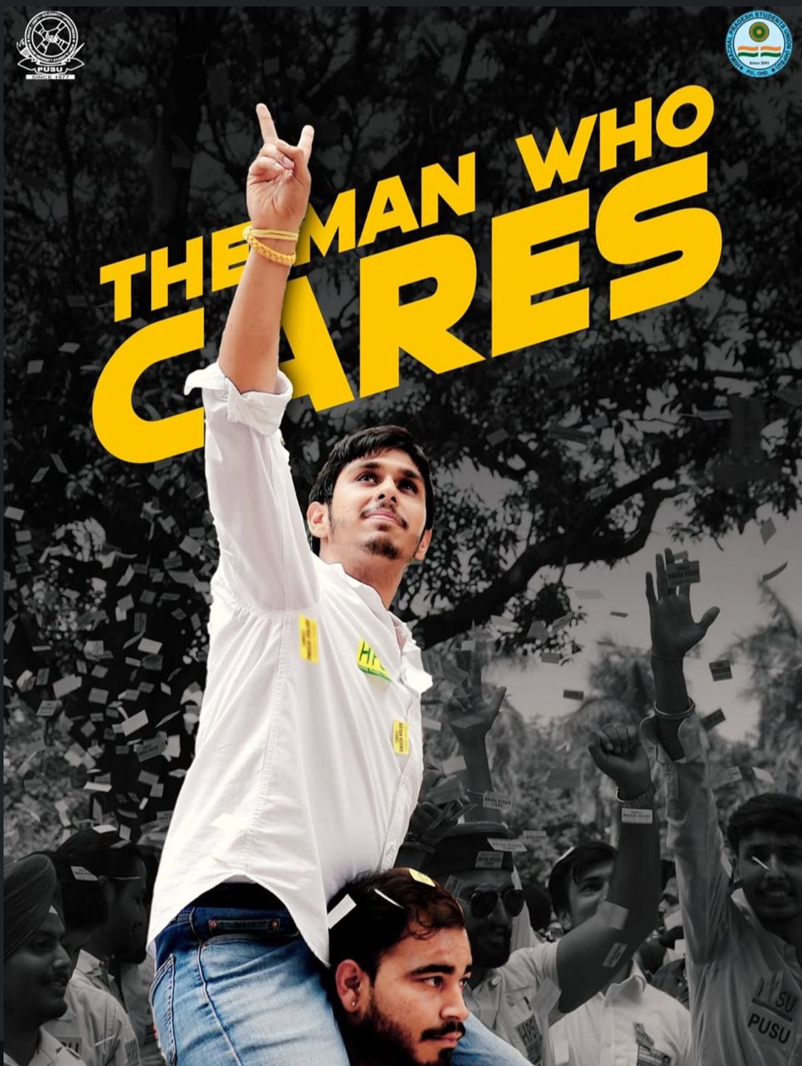 A HPSU candidate’s ‘grey-yellow’ poster, which is in keeping with social media’s content. (HT Photo) A HPSU candidate’s ‘grey-yellow’ poster, which is in keeping with social media’s content. (HT Photo)