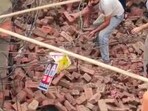A still from a video shows the collapse site. (HT Photo)