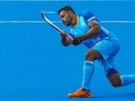 India’s captain Harmanpreet Singh in action against China on Thursday. (PTI) India’s captain Harmanpreet Singh in action against China on Thursday. (PTI)