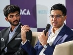 World Chess Champion D Gukesh, left, with former world chess champion Viswanathan Anand during a press conference. World Chess Champion D Gukesh, left, with former world chess champion Viswanathan Anand during a press conference.