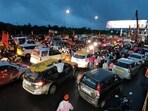 Supporters of activist Manoj Jarange Patil on their way to Mumbai's Azad Maidan to participate in his Maratha reservation protest. (PTI)