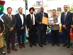 The Indian delegation, led by Gujarat sports minister Harsh Sanghavi, presents the 2030 CWG bid in London. (IOA) The Indian delegation, led by Gujarat sports minister Harsh Sanghavi, presents the 2030 CWG bid in London. (IOA)