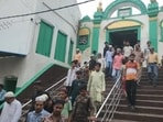 Worshippers coming out of the Sambhal Jama Masjid after offering Friday prayers. (HT Photo) Worshippers coming out of the Sambhal Jama Masjid after offering Friday prayers. (HT Photo)