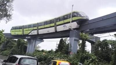 Mumbai: The site after a Monorail train came to a halt between Mysore Colony and Bhakti Park stations amid rainfall, in Mumbai, Tuesday. (PTI) Mumbai: The site after a Monorail train came to a halt between Mysore Colony and Bhakti Park stations amid rainfall, in Mumbai, Tuesday. (PTI)