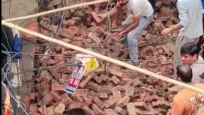 A still from a video shows the collapse site. (HT Photo) A still from a video shows the collapse site. (HT Photo)